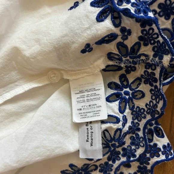Madewell Women’s Size 4 White Shirt with Blue Embroidery on Sleeve Summer - Picture 11 of 11